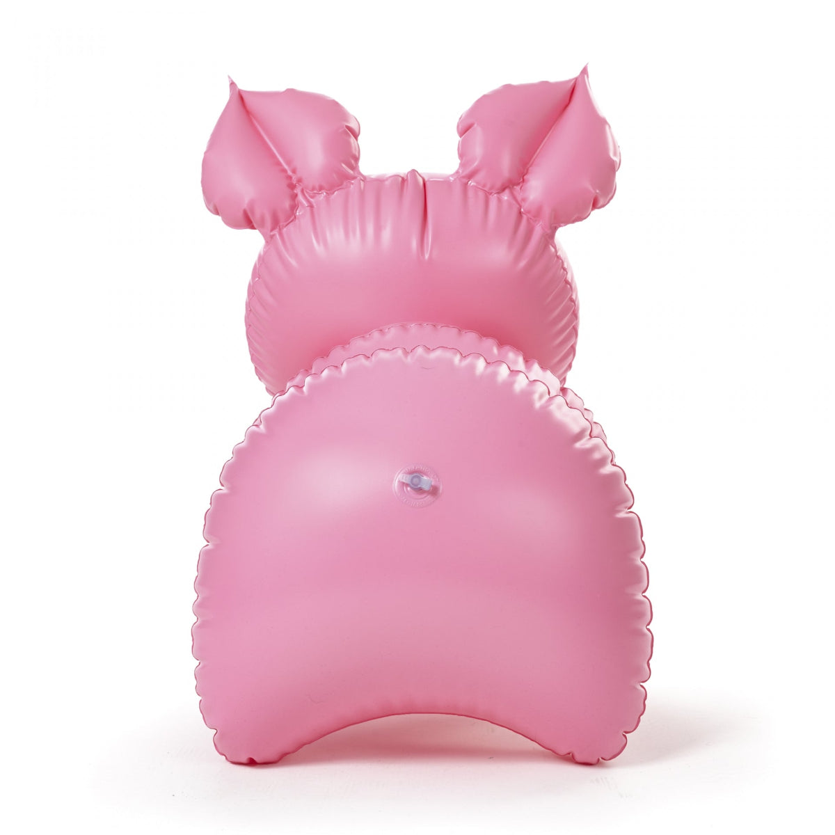 Inflatable pink pig seen from behind