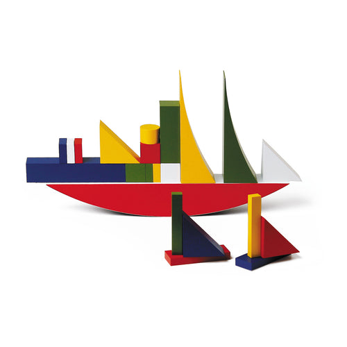 Geometric coloured wooden pieces