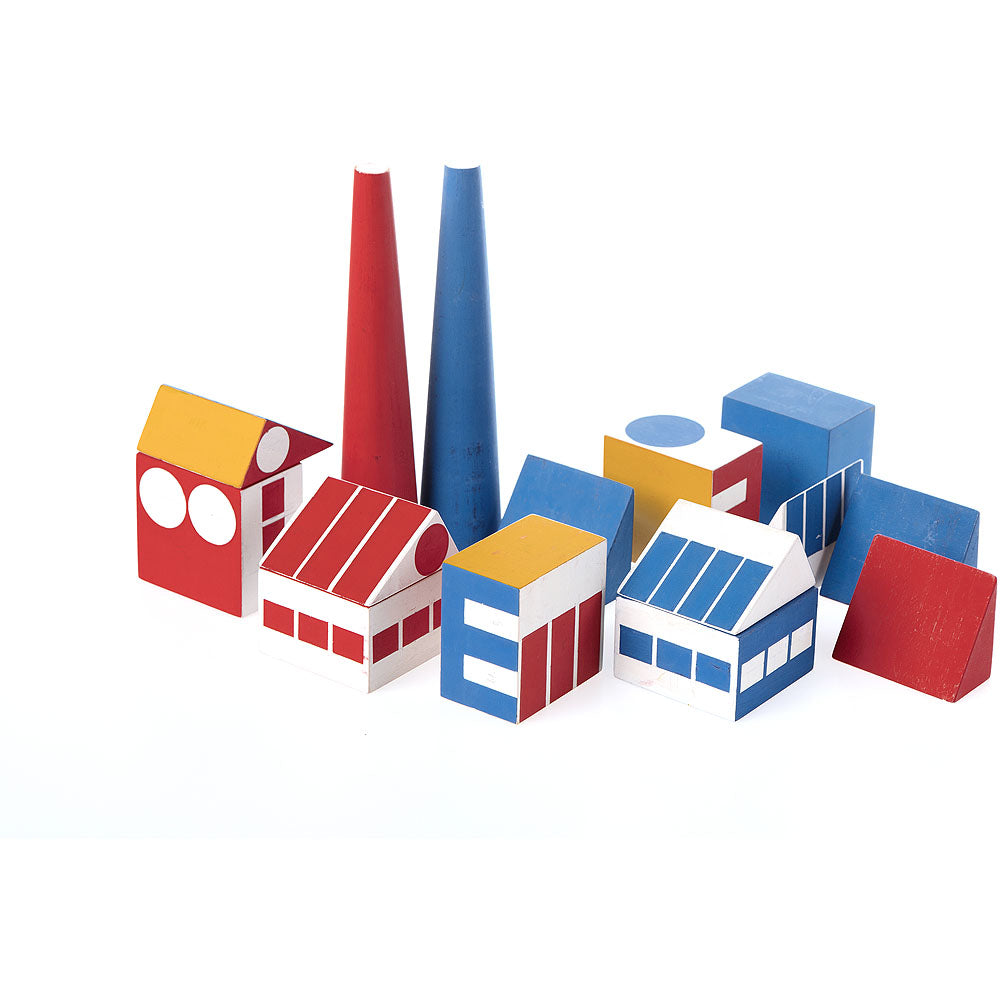 colorful wooden blocks shaped like buildings