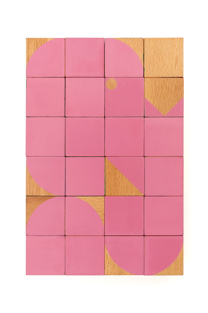 wooden blocks forming a pink elephant